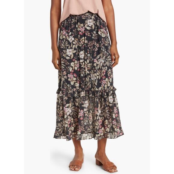 PHILOSOPHY REPUBLIC CLOTHING Brown Tiered Ruffle Maxi Skirt Size Medium - Picture 1 of 7